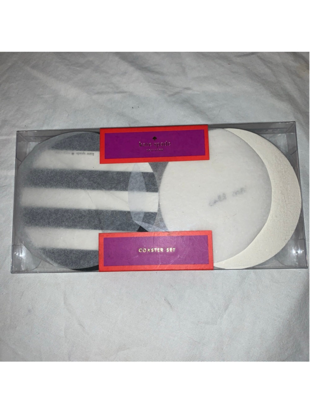 Kate Spade Black White Striped Round Paper Coaster Set One Size